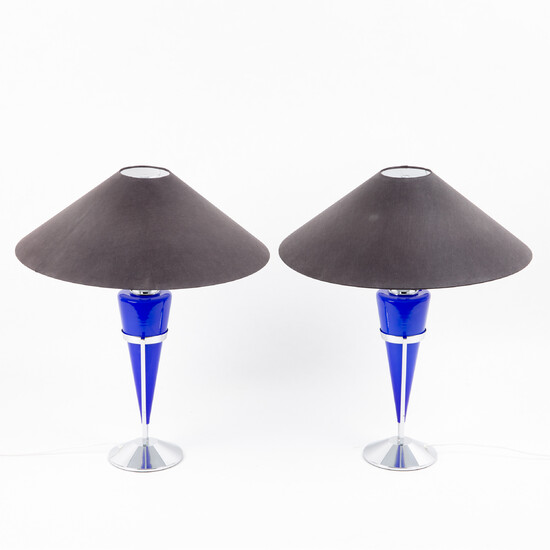 Leola, two table lamps / lamps, glass, paper, chrome, Italy, 1980s (2).