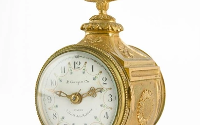 Leroy & Cie French Gilt Brass and Enamel Officers Carriage Clock
