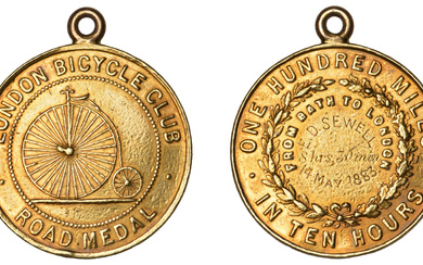 London Bicycle Club, Road Medal, a gold award medal, unsigned, penny-farthing bicycle,...