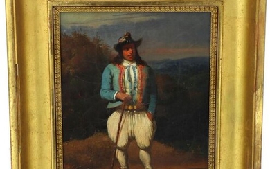 Louis CARADEC (1802-1882) "Man in traditional costume in the fashion of the suburbs of Quimper", oil on canvas, signed lower left, 27 x 22 cm (rentoilé)
