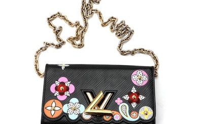 NOT SOLD. Louis Vuitton: A "Twist Blossom" wallet on a chain bag made of black...