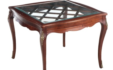 Louis XV Style Gilt Metal-Mounted Maple and Glass Top Dining/Games Table
