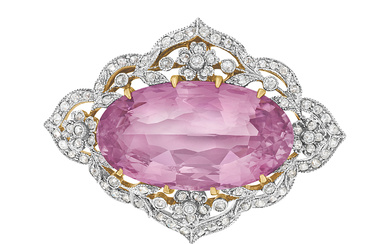 MARCUS & CO. ANTIQUE PINK TOPAZ AND DIAMOND PENDANT-BROOCH