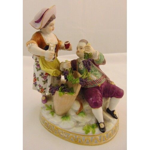 Meissen figural group of a boy and girl holding grapes on a ...