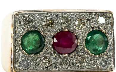 Mens Ruby Emerald Diamond Ring 14K Gold