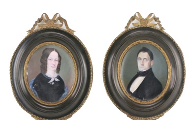 Miniature Portrait Paintings of a Man and Woman, 19th Century