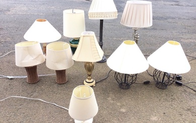 Miscellaneous tablelamps with shades - a pair with cane effect...