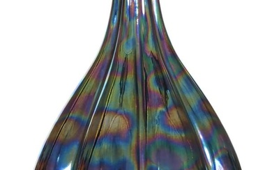 Modernist Iridized Art Glass Lamp with Brass Base