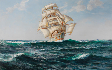 Montague Dawson (British, 1890-1973) A white hulled ship, almost certainly...