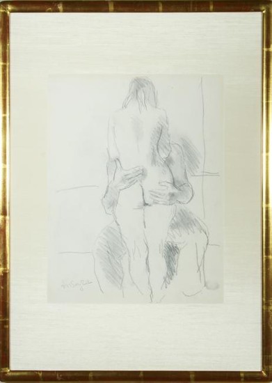Moses Soyer "Couple Embracing" Pencil Drawing