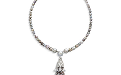 NATURAL COLOURED PEARL AND DIAMOND NECKLACE