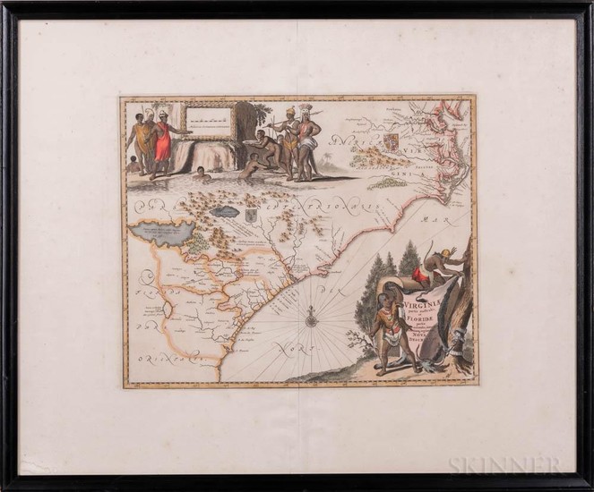 North America, East Coast, Virginia to Northern Florida. John Ogilby (1600-1676) Virginiae Partis Australis et Floridae Partis Oriental
