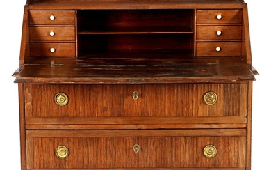 (-), Oak flap desk with brass medallions and...