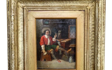 Oil on canvas painting of tavern scene, signed l/r Miris