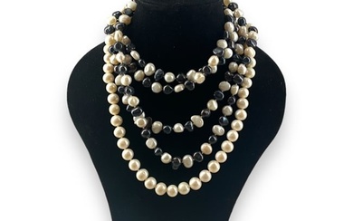 Opera Length Freshwater Pearls in Black & White and Freshwater Pearl Strand