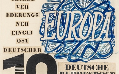 Orlowski, Hans. Collection de 15 ébauches de timbres-poste. Collages, dessins, dessins collagés et impressions sur...