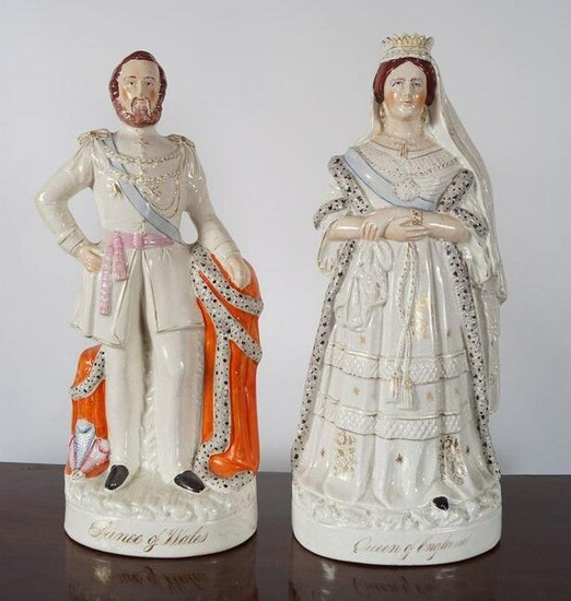 PAIR OF LARGE STAFFORDSHIRE FIGURES