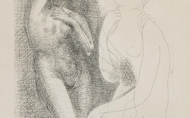 Pablo PICASSO (1881-1973), "Femme nue devant une Statue", 1931, Eau-forte