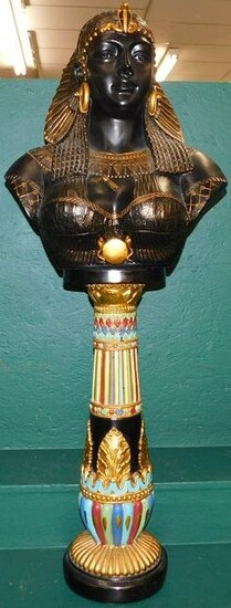 Paint Decorated Resin Egyptian Bust On Stand