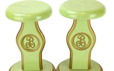 Pair Antique Hand Painted Monogrammed Hat Stands