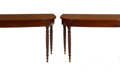 Pair Federal Carved Mahogany D-Shape Console Tables