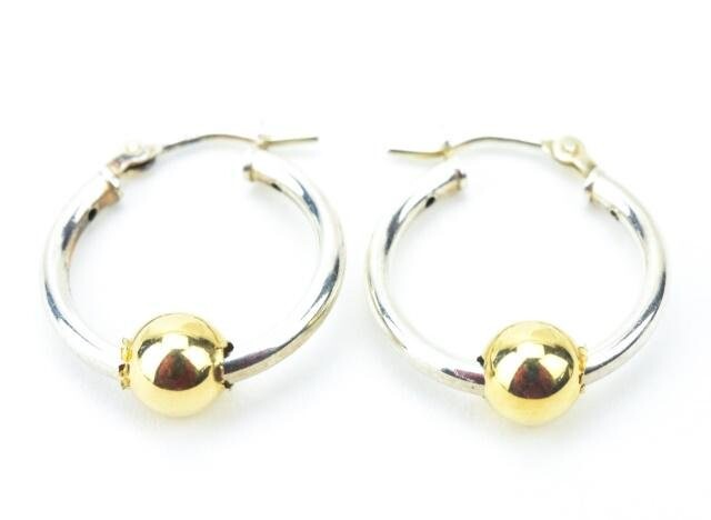 Pair of 14kt Yellow Gold & Sterling Hoop Earrings