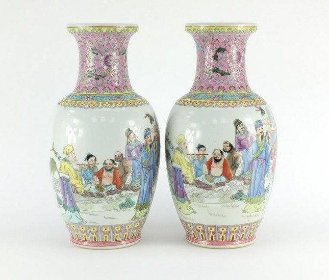 Pair of Chinese porcelain vases, each finely hand