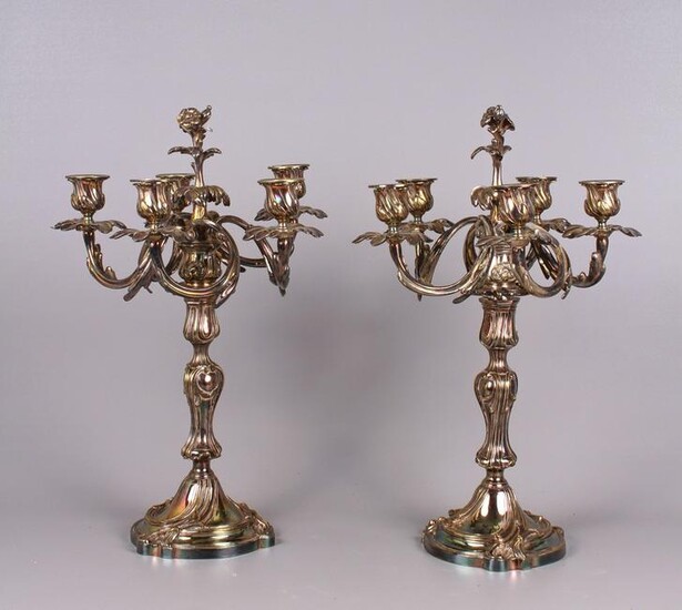 Pair of Christofle Trianon Silver Plate Candelabra