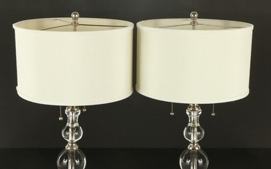 Pair of Contemporary Stacked Glass and Metal Table Lamps