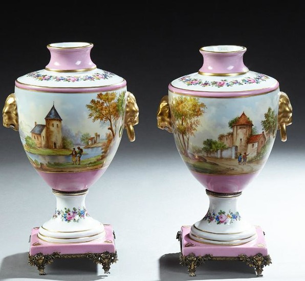 Pair of French Paris Porcelain Baluster Urns, 19th c.
