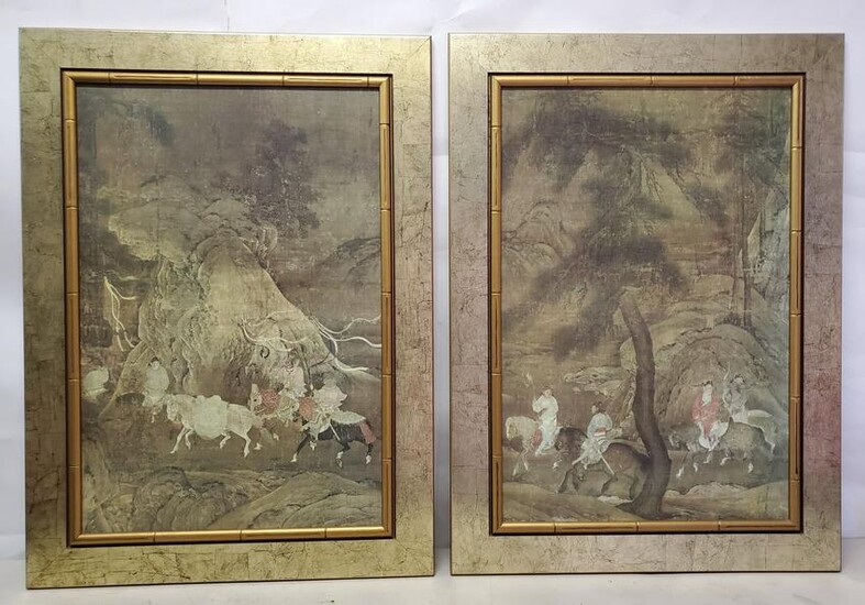 Pair of Gilt Framed Mid Century Oriental Prints