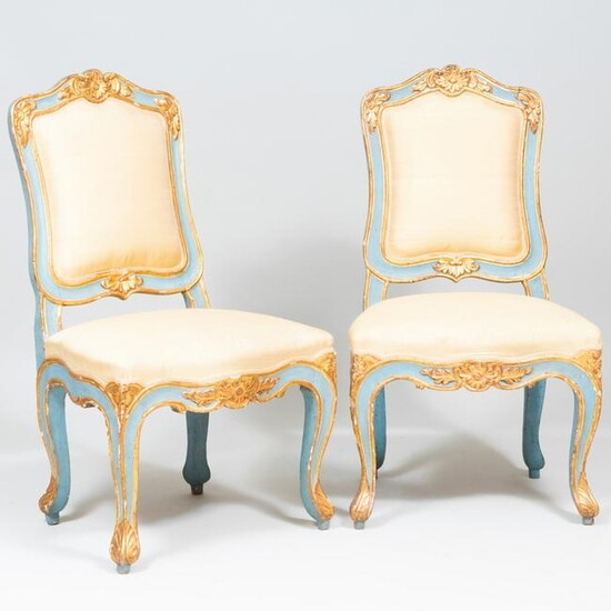 Pair of Italian Rococo Painted and Parcel-Gilt Side