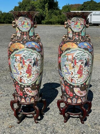 Pair of Large Japanese Porcelain Palace Vases