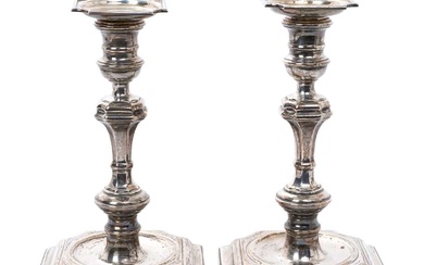 Pair of Victorian cast silver candlesticks, in 18th century style