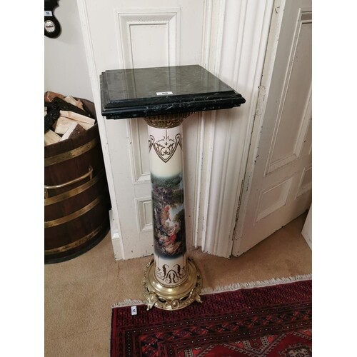 Pair of decorative pedestals the green marble tops above a p...
