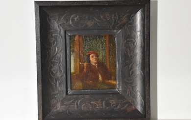 Paire de tableaux huile sur panneau en chêne "Buveur" et "Fumeur" 19e siècle dim. 18...