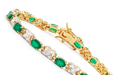 Plated 18KT Yellow Gold 4.50ctw Green Agate and Diamond Bracelet