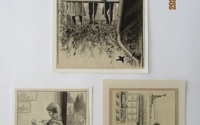 NOT SOLD. Poul Steffensen: Three illustrations. Signed PST. Ink on paper. Size 18.5 x 21,...