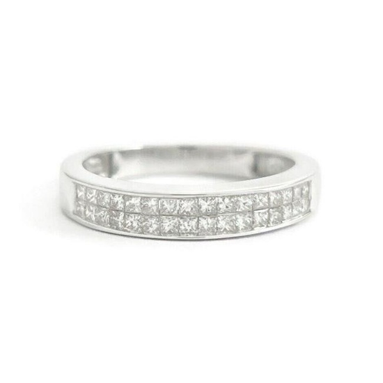 Princess Cut Invisible Set Diamond Ring Wedding Band 14K White Gold, 2.49 Grams