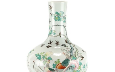 QING FAMILLE ROSE FLOWER AND BIRD CELESTIAL VASE WITH FIVE LINGS