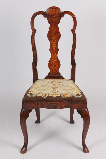 QUEEN ANNE STYLE DUTCH MARQUETRY INLAID SIDE CHAIR, 19th century....