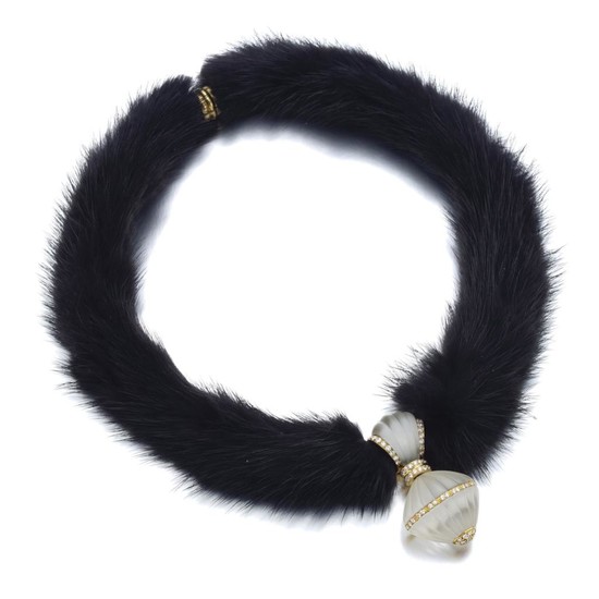 ROCK CRYSTAL, DIAMOND AND MINK FUR NECKLACE, FRED