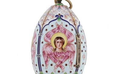 RUSSIAN 88 GILT SILVER ENAMEL EASTER EGG WITH SERAPHS