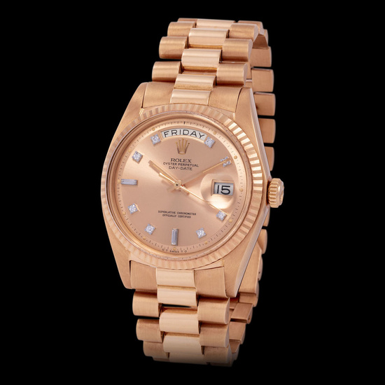 Rolex – Extremely Rare and Attractive, Day-Date, Automatic Wristwatch in Pink Gold,...