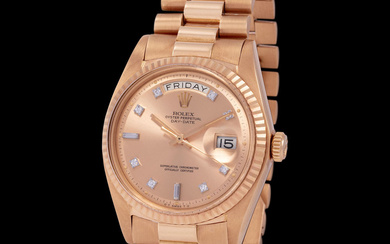 Rolex. Extremely Rare and Attractive, Day-Date, Automatic Wristwatch in Pink Gold, With...