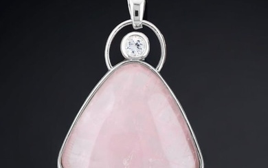 Rose Quartz with White Topaz accent Pendant set in Sterling Silver