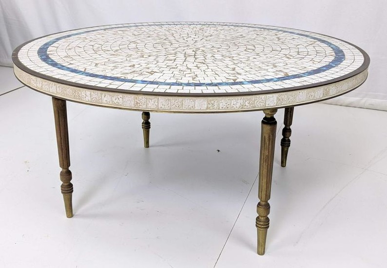 Round Modernist Ceramic Tile Top Cocktail Table. White