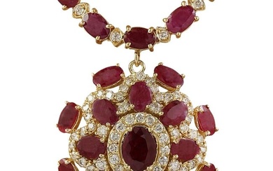 Ruby Diamond Necklace 14K Yellow Gold