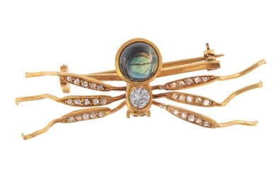 Russian Gold, Diamond, Tourmaline Spider Brooch