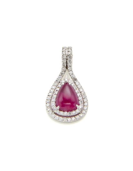 SABBADINI Pear shaped ct. 3.00 circa ruby and diamond white gold pendant, diamonds in all ct. 0.60 circa, g 5.05…
